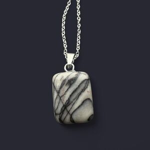Black Picasso Jasper Stone Pendant Sterling Silver Necklace